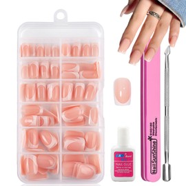 Press On Nails Short - 120Pcs French Tip False Nails with Glue - Square Acrylic Fake Nails Full Cover Stick Ons - French Manicure Set for Women Girls DIY Gift