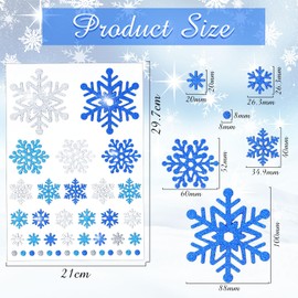 Outus Snowflake Decoration Stickers Winter Glitter Snowflake Stickers Labels Assorted Size Dot Snowflake Glitter Stickers for Home, Bar, DIY and Office(White, Blue, Light Blue, 8 Sheets)