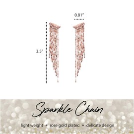 Chain Fringe Metal Tassel Earrings – Long Dangle Statement Earrings – Fringe Earrings – Chandelier Dangle – Silver, Gold, Rose Gold, & Multi-Plated - with Gift Box included (Rose Gold)
