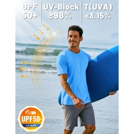 TACVASEN Short Sleeve Shirts for Men Running Sun Protection Quick Dry Tee Rash Guard Workout Fishing Breathable Performance T-Shirts Azure L