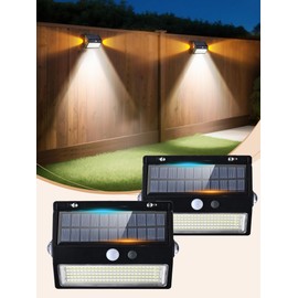 ReinHoo Solar Wall Lights Outdoor Waterproof with 8500K Cool White Main Light & Warm Gold Sidelights,5 Modes Solar Motion Lights Outdoor Waterproof IP65,Flood Lights for Fence/Deck/Yard/Garden/Outside