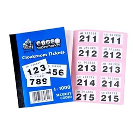Bingosupermarket Raffle Tickets 1-1000 Cloakroom Tickets - Assorted Colours bordered. (Pink)
