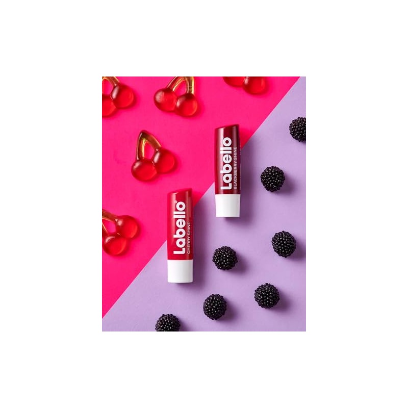 Labello Blackberry Shine Lip Balm with Soft Red Shine for