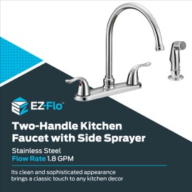 EZ-FLO Two-Handle High-Rise Kitchen Faucet with Sidespray, Stainless Steel, EZ-10201