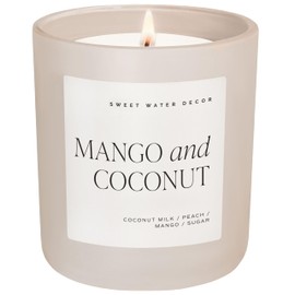 Sweet Water Decor Mango and Coconut Soy Candles - Coconut, Peach, Mango, Sugar, and Pineapple Scented Candles & Home Decor – Summer Scent - 15oz Tan Matte Jar, 70 Hour Burn Time, Made in the USA