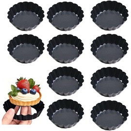 CAASFOOY Nonstick Mini Tart Pan,4 Inch Carbon Steel Non Stick Mini Tart Tins Set, 12PCS Round Tart Tins with Removable Bottom, Quiche Pan, Easy to Releasefor Egg tarts, Fruit Pies, Baking Cakes