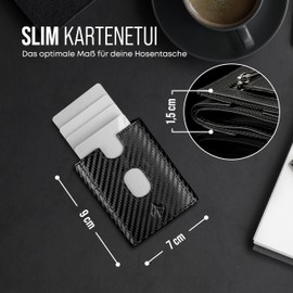 CARD Nine Slim Wallet with RFID Protection - Credit Card Holder Small & Lightweight - Mini Wallet for Men and Women - Purse - Trifold Wallet - Wallet, carbon, with coin pocket, Modern