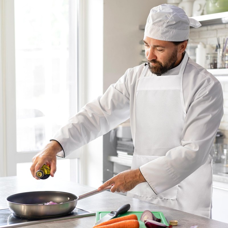 GWHOLE White Apron Adjustable Chef Apron with Pockets for Home