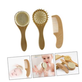 NOLITOY Baby Hair Brush Suit 3 in 1 Wooden Handle Scalp Grooming Comb Soft Woolen Brush Set for Newborn Toddler