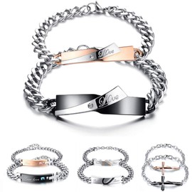 Kim Johanson Stainless Steel Couple Bracelets, Various Designs & Colours in Rose Gold, Gold & Silver, Friendship Bracelet, Jewellery Gift for Couples, Includes Jewellery Pouch, Stainless Steel, love