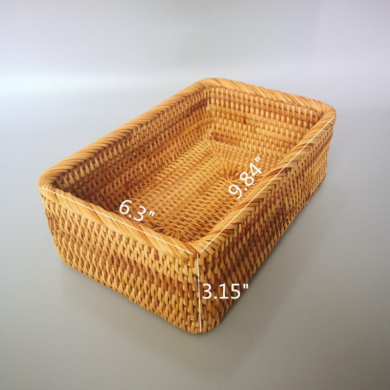 amololo Handmade Rectangle Wicker Fruit Box Rattan Tray Magazine Organizer