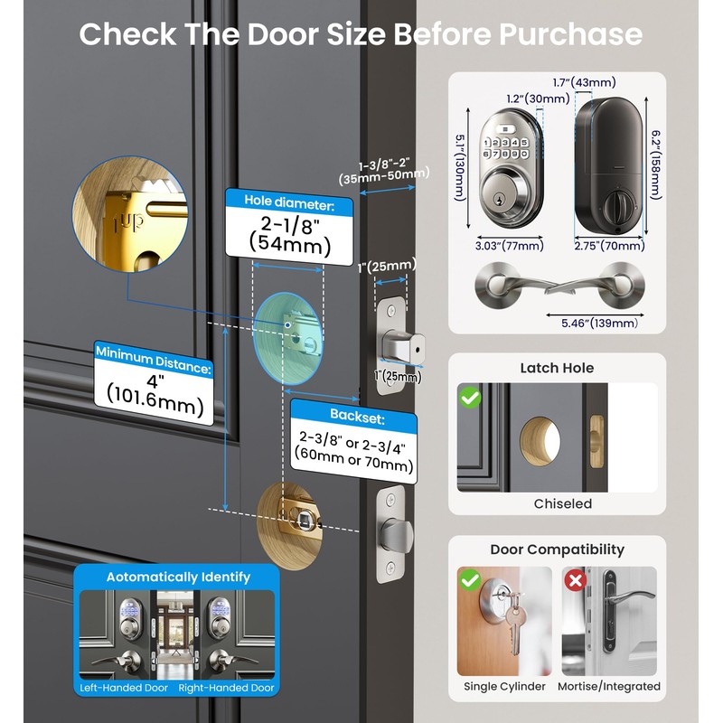 Veise Keyless Entry Door Lock with 2 Lever Handles -