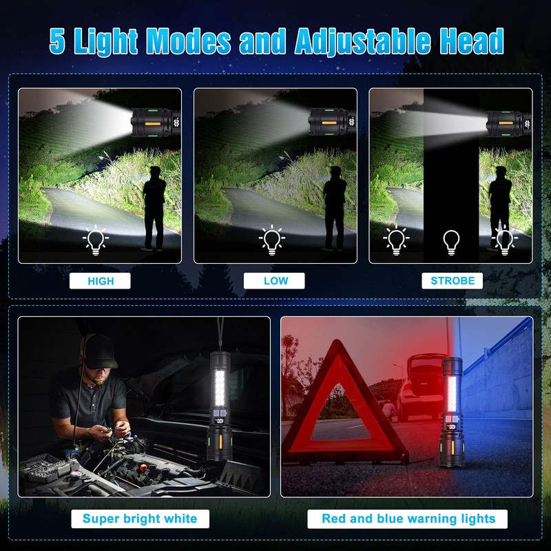 Rechargeable LED Flashlights High Lumens - 3000LM Super Bright Tactical