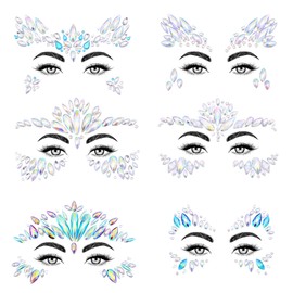 SAOROPEB Face Gems - 6 Sets Mermaid Face Jewels Temporary Tattoo Stickers Acrylic Crystal Glitter Stickers Waterproof Eye Gems Stick On Rainbow Tears Rhinestone for Party, Rave Festival