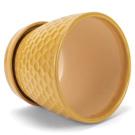 Napco Honeycomb Embossed Ceramic Pot for Indoor Plants Planter with Saucer, 4.75-Inch, Honey Yellow