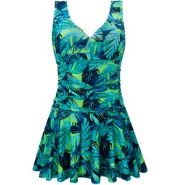 AONTUS Full-Figured Mastectomy Swimsuits with Built-in Bra V-Neck Monkini & Boyshorts for Big Bust Post-Surgery Confidence Plus Size Swimwear Quick-Dry Fabric,M Summer