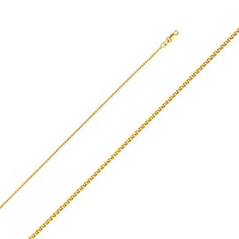 Ioka - 14K REAL Yellow Solid Gold 1.2mm Flat Open Wheat Chain Necklace with Lobster Clasp - 18"