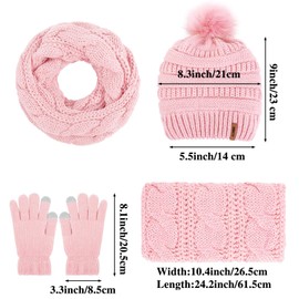 Aneco Womens Winter Warm Sets Knitted Fur Pompoms Beanie Hat Circle Loop Scarf Touch Screen Gloves Winter Favor Accessories