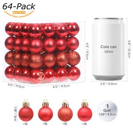 Sea Team 64-Pack Christmas Ball Ornaments with Strings, 30mm/1.18-Inch Mini Size Baubles, Shatterproof Plastic Christmas Bulbs, Hanging Decorations for Xmas Tree, Holiday, Wedding, Party, Pink