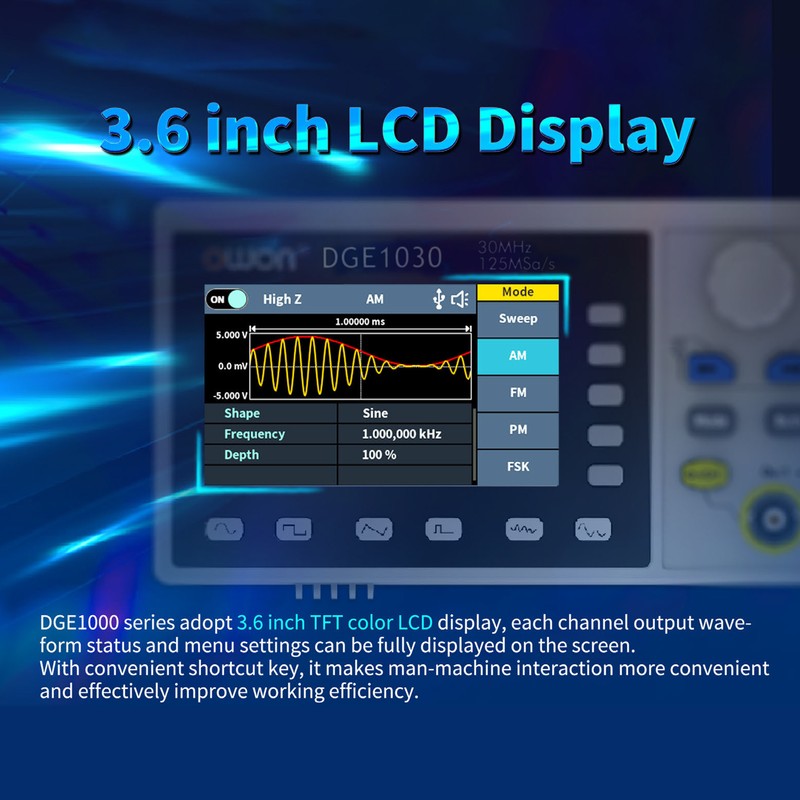 OWON DGE1030 30MHz 125MSa/s Arbitrary Waveform Generator Single Channel 1CH
