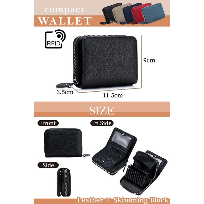 BORPORT Women's Bi-Fold Wallet, Compact Wallet, Round Zipper, Bi-fold Wallet,