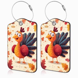 Mazumbuy 2 Pcs Thanksgiving Turkey Luggage Tags for Suitcases Autumn Fallen Leaves PU Leather Baggage Tags Name ID Label with Privacy Cover and Stainless Steel Loop for Men Women Travel Bag Suitcase