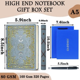 JOHSBYD Sun & Moon Faux Leather Notebook,Hardcover Executive Notebooks for Women Men,320Pages Journal Notebook with Pen,Vintage Sun & Moon Design,1 Pack Grey A5 (Sun Moon Grey)
