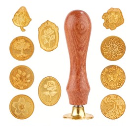 11 Wax Seal Stamp Set for Letter Sealing Floral 10pcs Sealing Wax Stamp Heads with a Wooden Handle Sealing Wax for Wedding Greeting Cards Presents Decoration Envelopes Invitations Cards (Style A)