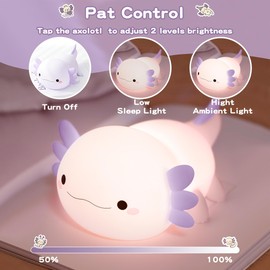 Axolotl Night Light for Kids,Cute Purple Axolotl Lamp ,LED Squishy Nursery Nightlight, Soft Silicone Novelty Animal Bedside Touch Lamp,Adorable Room Decor , Axolotl Christmas Gifts for Mom Girls Baby