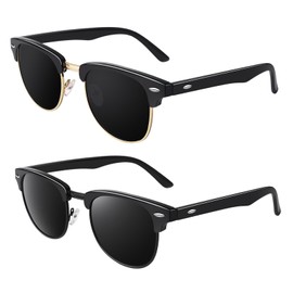 GQUEEN Horn Rimmed Half Frame Polarized Sunglasses Mens Womens 2 Pack