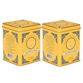 Harney & Son's Teabags, Peaches & Ginger Black Tea, 2 Pack, 20 Sachets Each, Caffeinated, Sweet & Fruity Flavors, 1.4 oz Tin