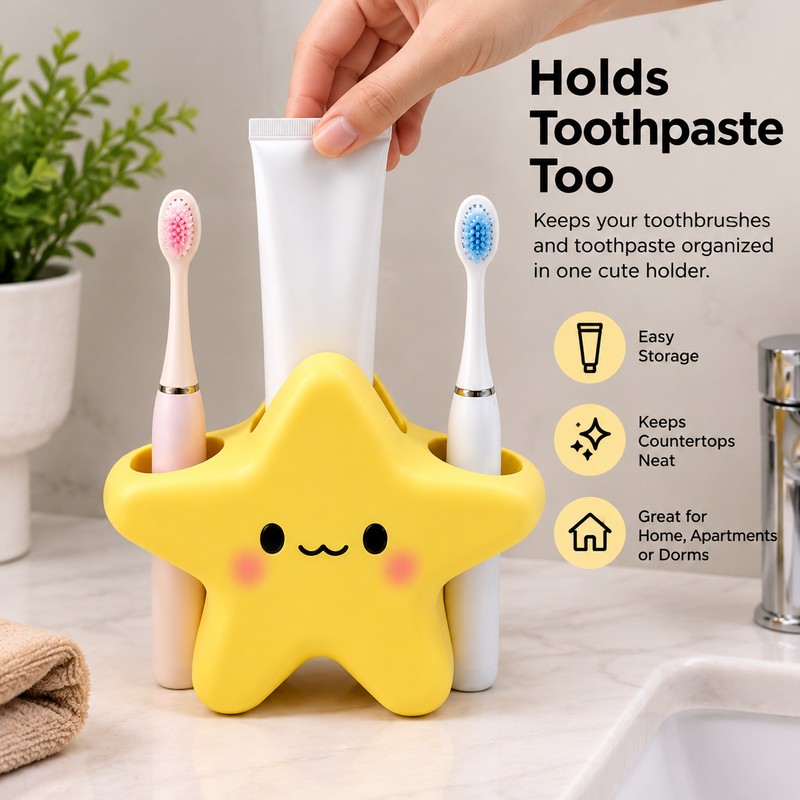 Star-Shaped Toothbrush Holder for Bathroom Organization – Cute Face Design