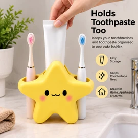 Star-Shaped Toothbrush Holder for Bathroom Organization – Cute Face Design for Keeping Toothbrushes and Toothpaste Neatly Stored