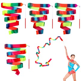 LXUEJIE 4 PCS Rainbow Dance Wands Ribbon Streamers, 78.7 Inch Pink & Colorful Gymnastics Ribbon Dancer Wand Soft Rainbow Twirling Dance Streamers for Talent Shows Artistic Dancing