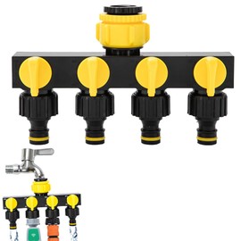 Dynaeuty Multi-Tap Connector 4 Way, Garden Hose Splitter, Creating 4 Circuits on a Single Tap with Individual On/Off Valves, Hose Connectors for Irrigation Garden Kitchen, Yellow