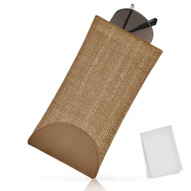 Knagsfa Soft Sunglass Case, Portable Eyeglass Bag Squeeze Top Leather Glasses Pouch for Women Men with Glasses Cloth, Brown