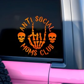 Anti Social Mom Club Car Decal Skeleton Hand Skull Mom Life Mental Health Car Mirror Decal Car Accessories Affirmations Funny Vinyl Decal Waterproof 8 Inches Bumper Gifts for Mom Dad Friend Coworker