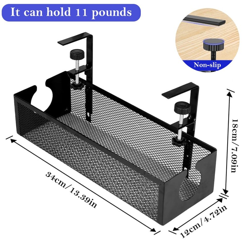 Haiansan Under Desk Cable Management Tray, No-Drill Under Desk Cable