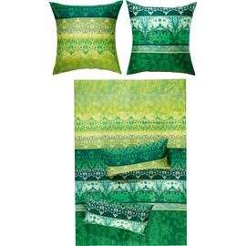 Erwin Müller Bed Linen, Duvet Cover, Reversible Pillowcase Mako Satin Oriental, Green, Size 40 x 80 cm / 155 x 200 cm, Temperature Regulating, with Zip