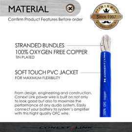 Conext Link 15 FT 4 AWG GA Full Gauge Battery Power Cable Ground Wire Frost Blue OFC Copper （10100）