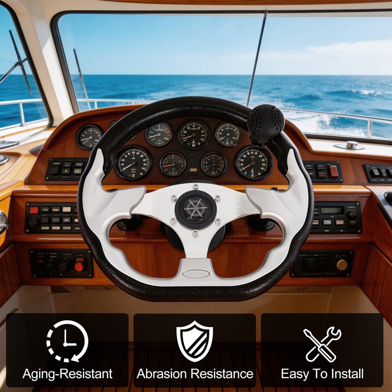 Boat Steering Wheel 3-Spoke D Shape with Steering Wheel Knob-Sliver