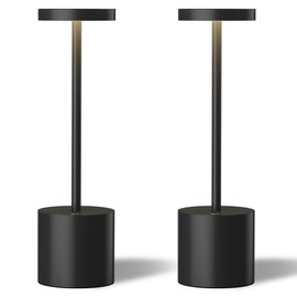 TBBGA LED Cordless Table Lamps Set of 2,Portable Rechargeable 5000mAh Outdoor Table Lamp,3 Color Stepless Dimming Battery Powered Lamp, Table Light for Dinner/Patio/Restaurant/Bedroom.(Black)