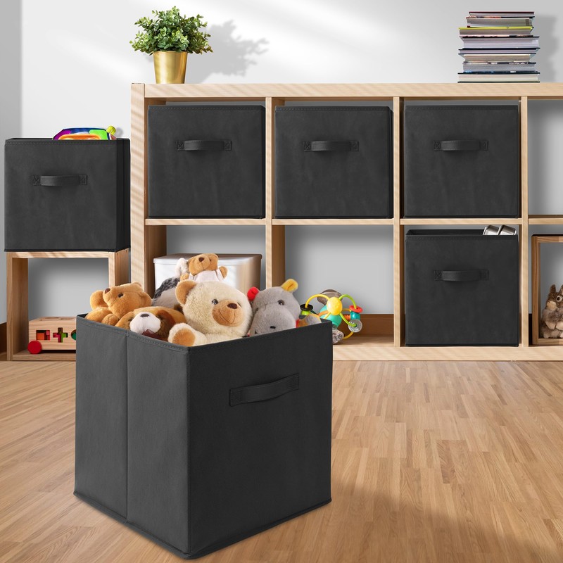 Casafield Set of 6 Collapsible Fabric Cube Storage Bins, Black