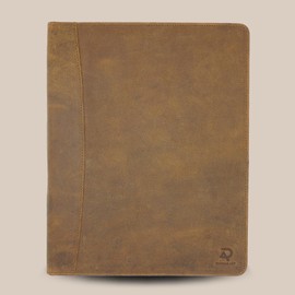 Daroga Art Dark Brown Leather Portfolio Organizer for Men & Women - A4 Padfolio, Legal Pad Holder, Resume Binder, 100% Genuine Crazy Horse Leather, Business Notepad Clipboard (‎Vintage Camel)