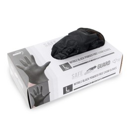 Safeguard, Nitrile Disposable Gloves, Powder Free, Industrial Grade Gloves, Latex Free, Dispenser Pack, Extra Large Size,Black, 100 Pc