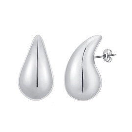 ACYDSR Pack of 2 Chunky Earrings for Women, Silver Earrings, Women's Drop Earrings, Thick Hoop Earrings for Women, Hypoallergenic Golden Earrings, for Women and Girls (Silver)