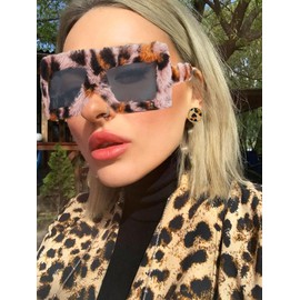 LaVenty Leopard Fuzzy Sunglasses Fur Top Crazy Sunglasses for Women Man Velvet Eyewear Sunglasses Furry Earrings Heart Ears Cuff