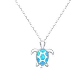 kissdove TURTLE NECKLACE FOR WOMEN - Sterling Silver Sea Turtle Necklace with Blue Opal