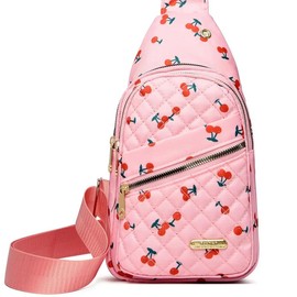 Maxoner Christmas pattern Chest Bag Waist Bag Large Capacity Unisex Shoulder Crossbody Bag - Color: Pink cherry