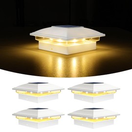 VOLISUN Solar Post Cap Light Outdoor Waterproof 4pack,Solar Fence - Post Lights for 4x4 5x5 6x6 Wooden/Vinyl Post,White Deck Post Cap Light Solar Powered with Warm White for Garden/Patio/Porch